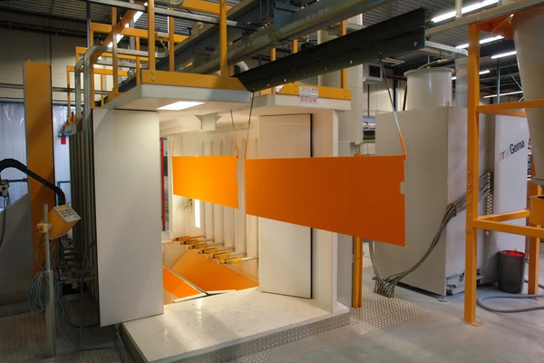 Orange locker panels on a production line in Hilversum in 2010.
